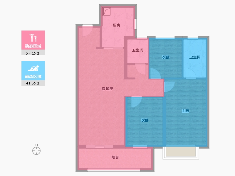 陕西省-西安市-龙湖云璟-94.40-户型库-动静分区