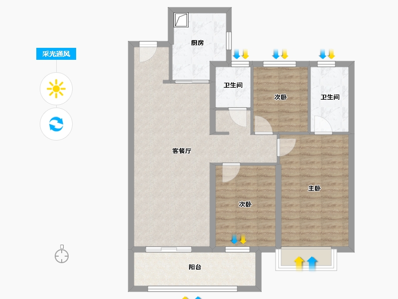 陕西省-西安市-龙湖云璟-94.40-户型库-采光通风