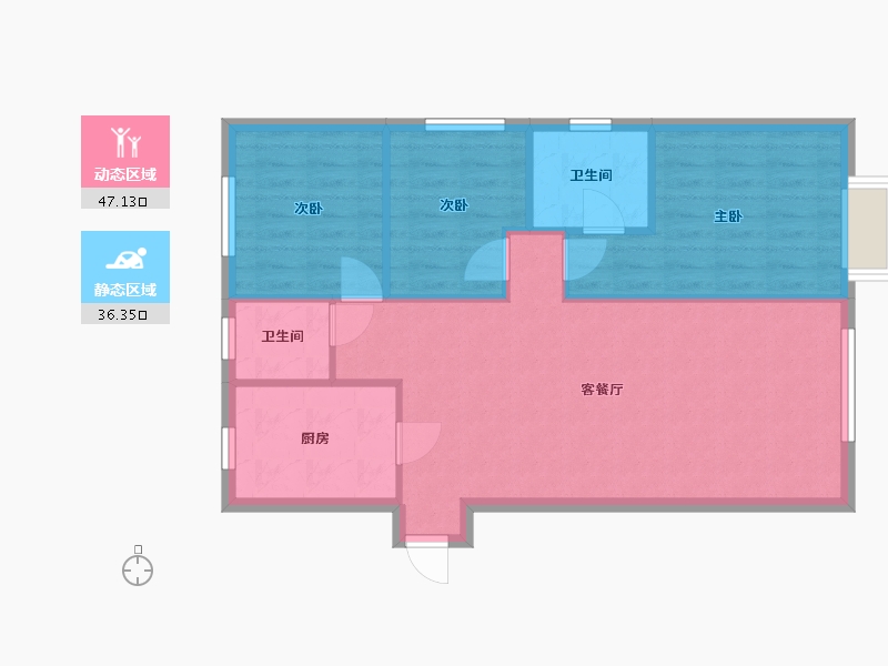 新疆维吾尔自治区-乌鲁木齐市-世界冠郡二期南区-90.40-户型库-动静分区