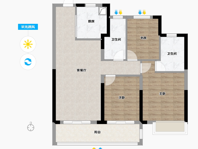 浙江省-宁波市-姚江晴雨-85.60-户型库-采光通风