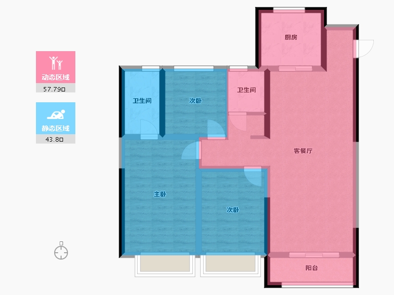 陕西省-西安市-龙湖天曜-98.80-户型库-动静分区