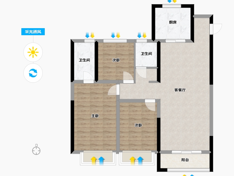 陕西省-西安市-龙湖天曜-98.80-户型库-采光通风