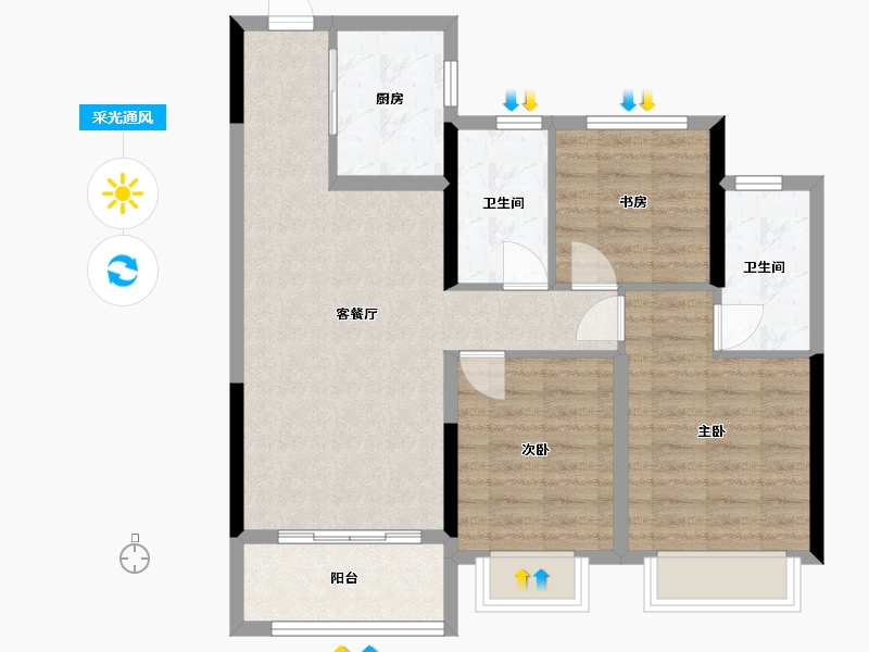 浙江省-金华市-义乌世茂江稠府-78.40-户型库-采光通风