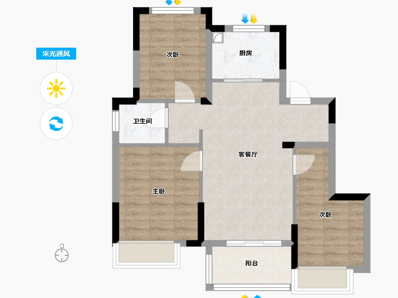 浙江省-嘉兴市-融创映月里-71.20-户型库-采光通风