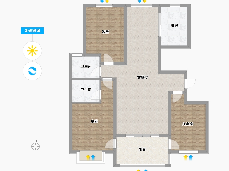 山东省-菏泽市-公园一号-114.40-户型库-采光通风