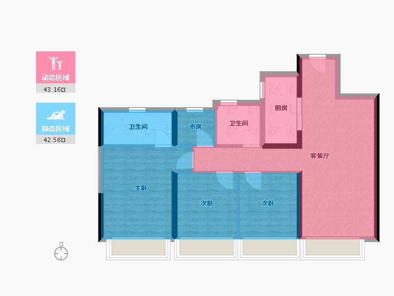 陕西省-西安市-曲江文商·檀境-76.18-户型库-动静分区