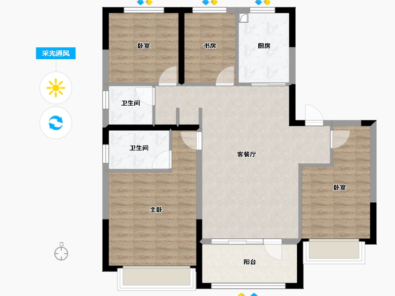 山东省-青岛市-华新园君望公馆-100.80-户型库-采光通风