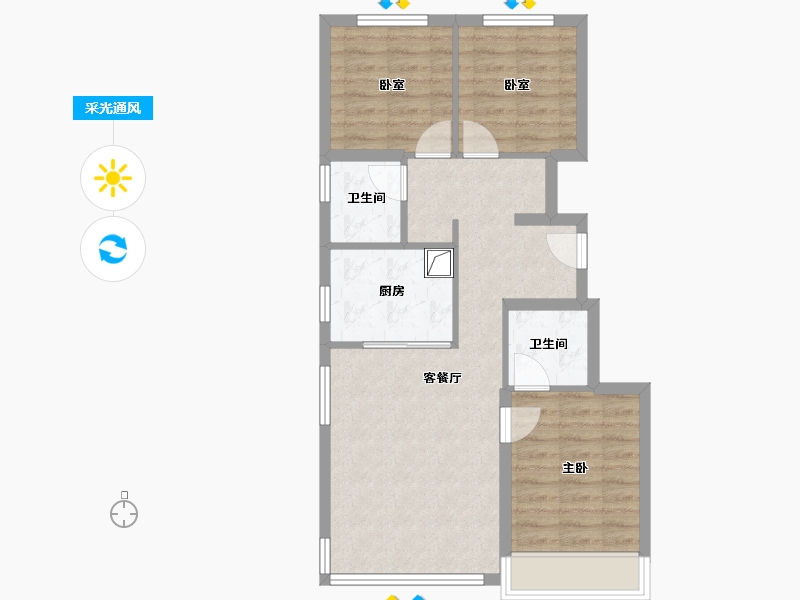 北京-北京市-栖海澐颂-66.22-户型库-采光通风