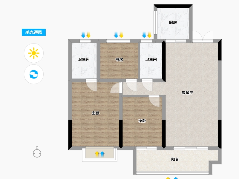 河南省-南阳市-建业大城小院-90.40-户型库-采光通风