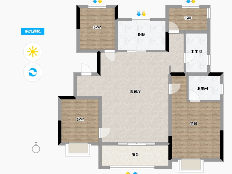 安徽省-马鞍山市-德信嘉源云湖万象-111.03-户型库-采光通风