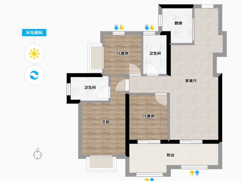 广东省-东莞市-华润置地松湖润府-75.66-户型库-采光通风