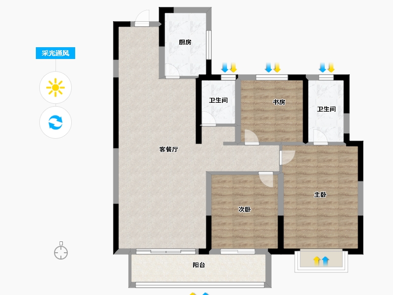 陕西省-咸阳市-华宇·金城相府-97.99-户型库-采光通风