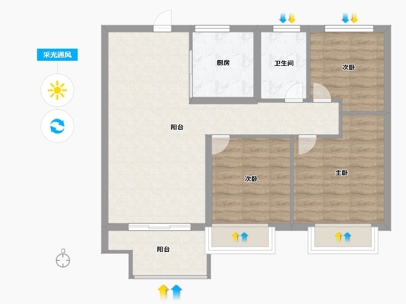 江苏省-镇江市-万科金域蓝湾-71.00-户型库-采光通风