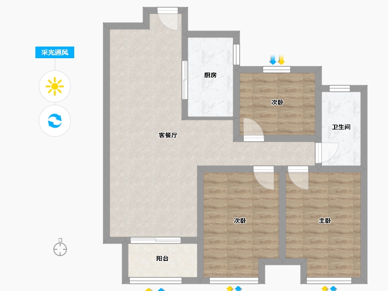 陕西省-咸阳市-东南坊新村-75.12-户型库-采光通风