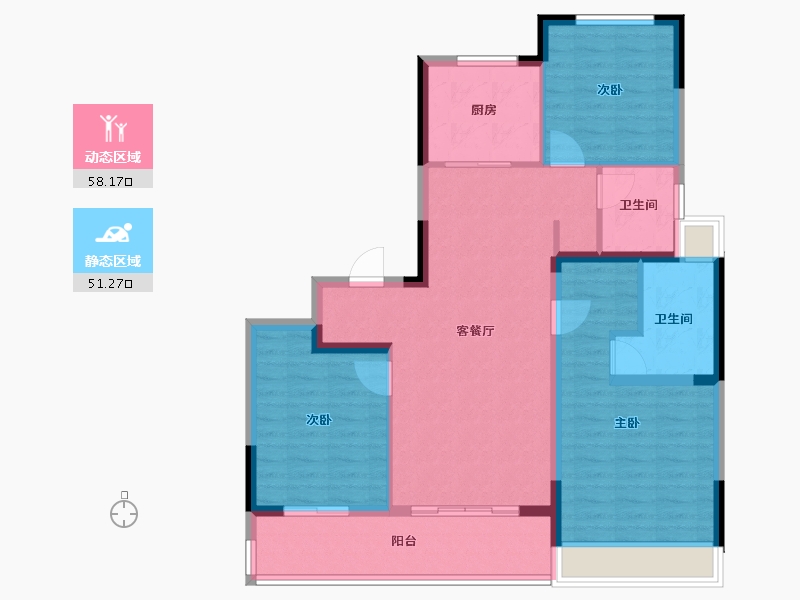 江苏省-苏州市-大家东望-98.40-户型库-动静分区