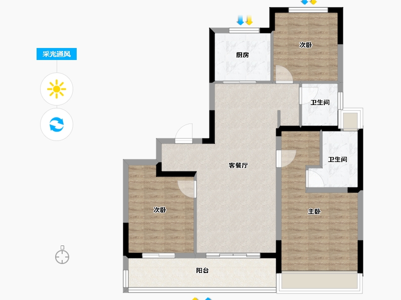 江苏省-苏州市-大家东望-98.40-户型库-采光通风