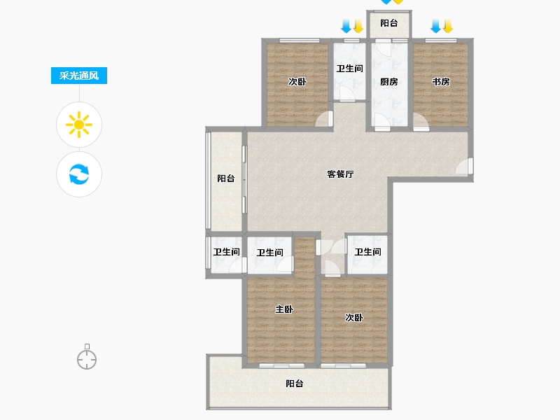 陕西省-咸阳市-祥力阳光时代-135.88-户型库-采光通风