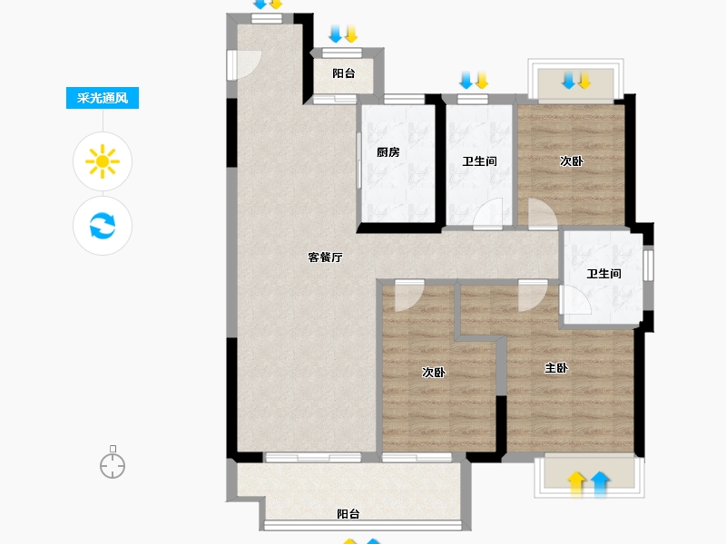 湖北省-武汉市-富力绿都中央公园-86.00-户型库-采光通风