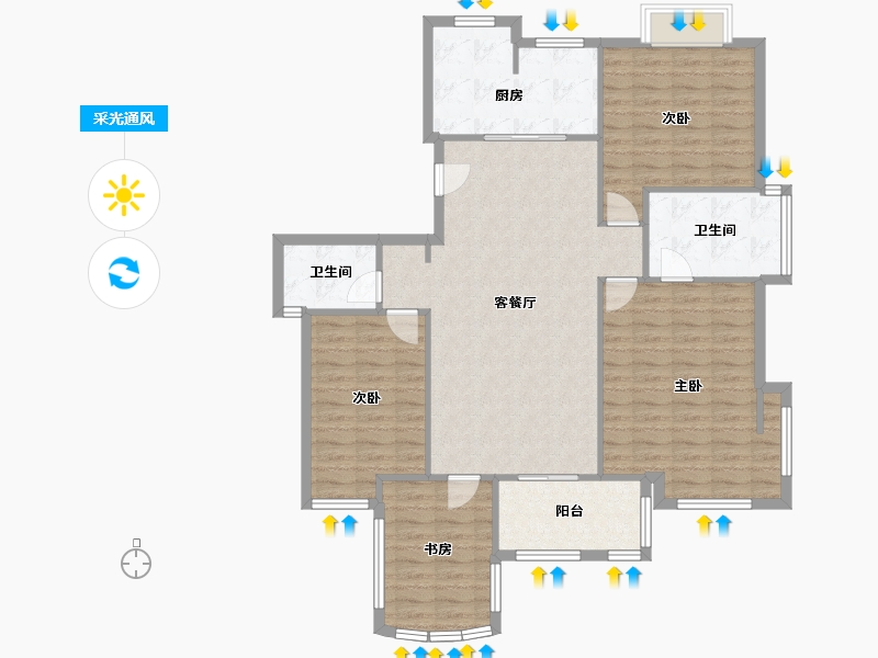 浙江省-杭州市-德意空港国际-108.80-户型库-采光通风