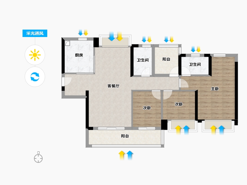 广东省-佛山市-三龙湾保利和颂-95.20-户型库-采光通风