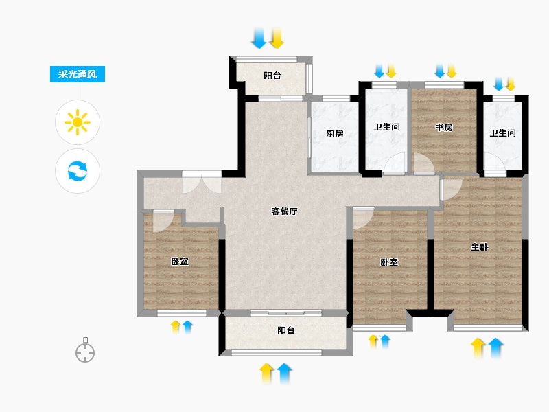 陕西省-西安市-上河雲璟-105.76-户型库-采光通风