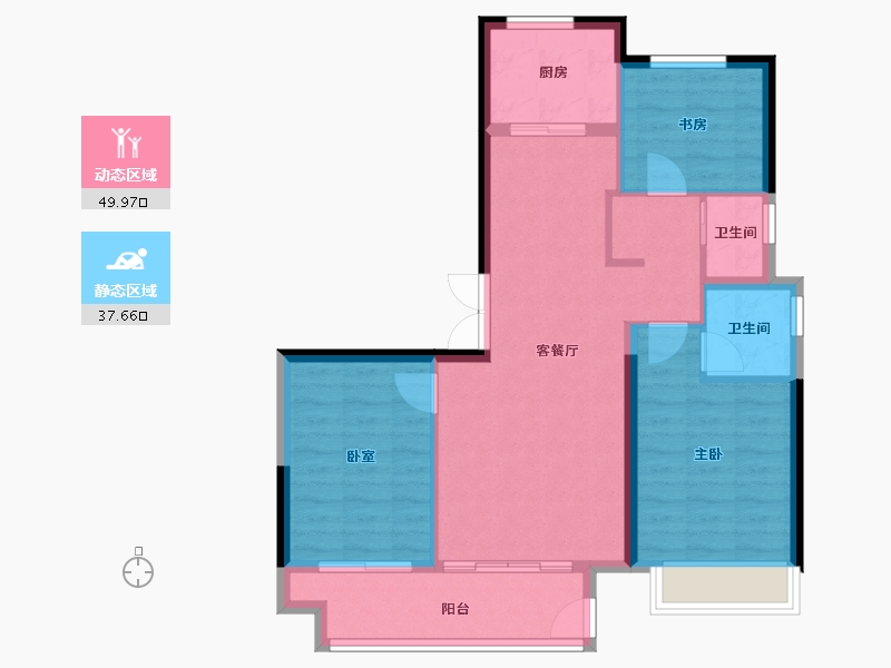 陕西省-西安市-绿城蘭园-79.15-户型库-动静分区