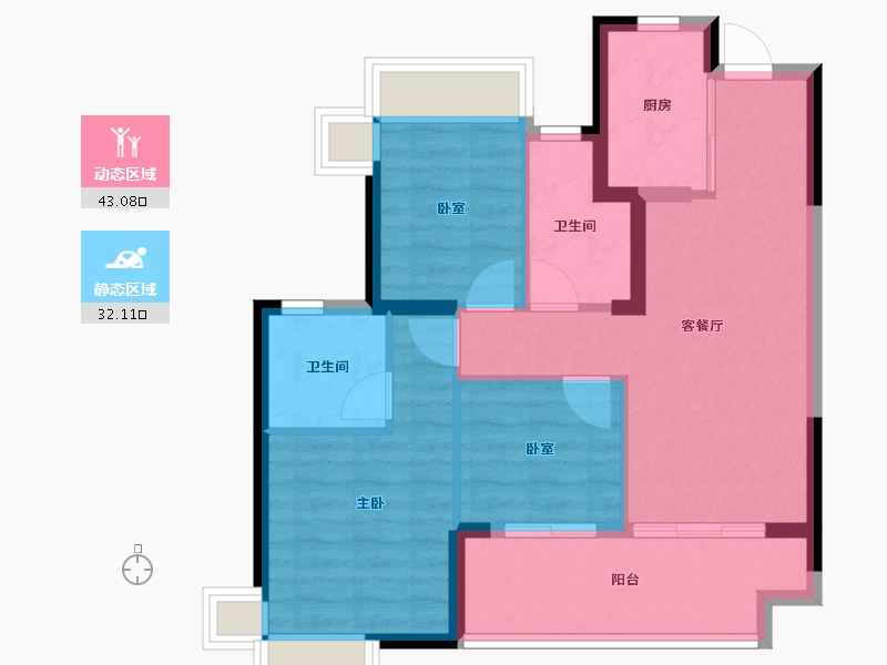 福建省-福州市-华润海湾润城-66.84-户型库-动静分区