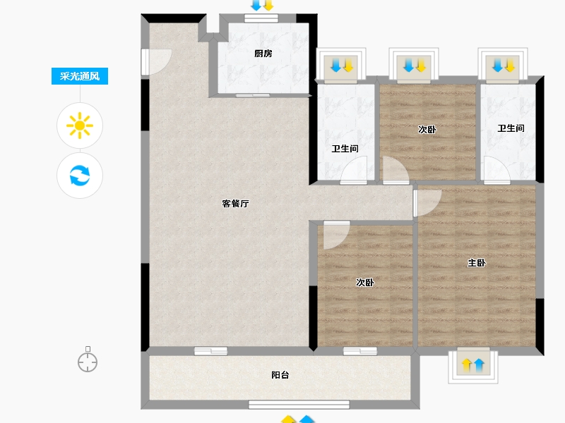 湖北省-武汉市-武汉城建·雲栖湖岸-104.79-户型库-采光通风