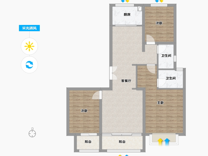 山西省-临汾市-锦悦府-100.10-户型库-采光通风