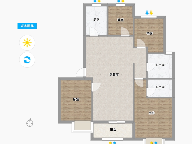 浙江省-宁波市-锦海花园小区-90.54-户型库-采光通风