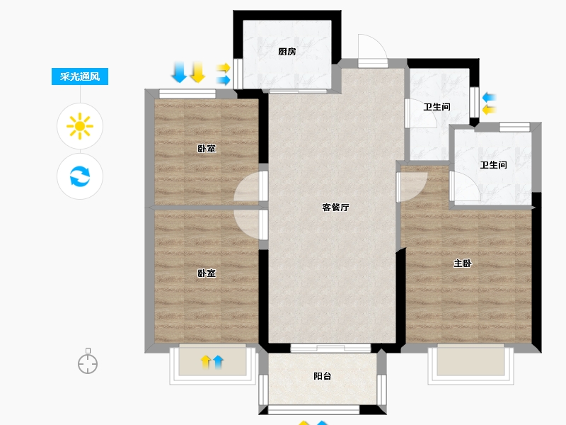 浙江省-宁波市-美的海畔云城-70.41-户型库-采光通风