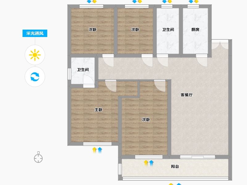 陕西省-宝鸡市-世苑国际-123.92-户型库-采光通风