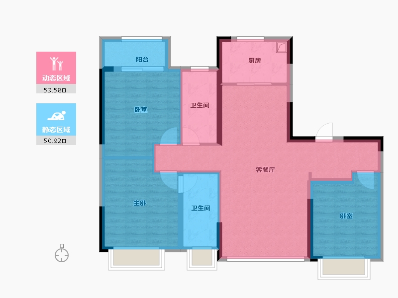 陕西省-西安市-曲江文商·檀境-93.70-户型库-动静分区