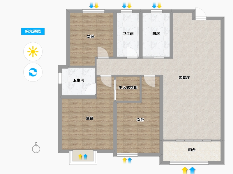 山东省-青岛市-水岸樾园-104.34-户型库-采光通风