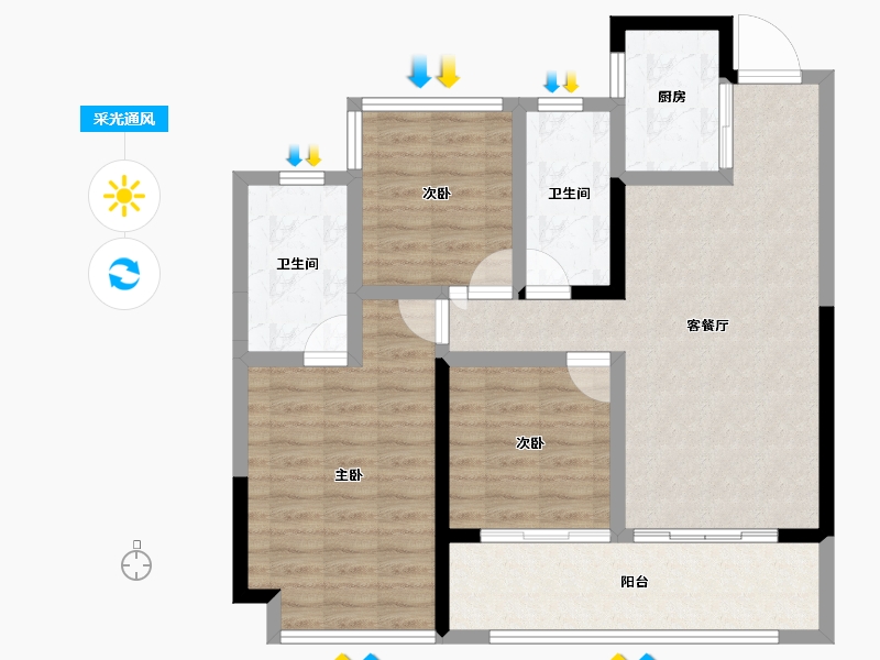 安徽省-合肥市-招商雍润府-88.02-户型库-采光通风