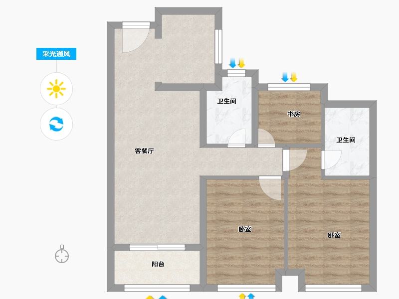 浙江省-杭州市-中铁建晴萃府-66.74-户型库-采光通风