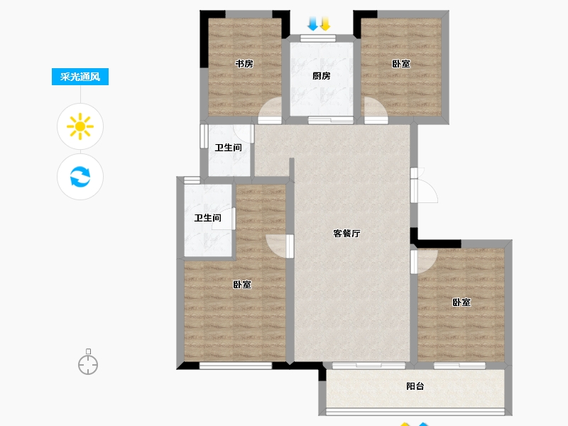 浙江省-杭州市-杭房众安·未珂宸铭府-96.00-户型库-采光通风