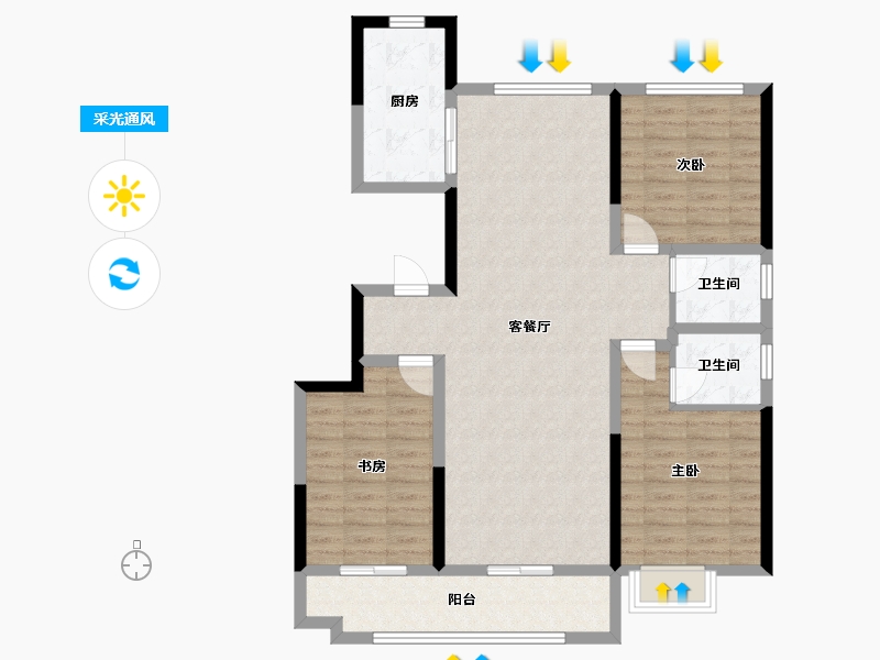 山东省-滨州市-丽景华府住宅小区-104.00-户型库-采光通风