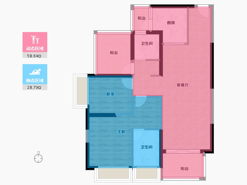 广东省-惠州市-鸿润南韵花园-77.60-户型库-动静分区