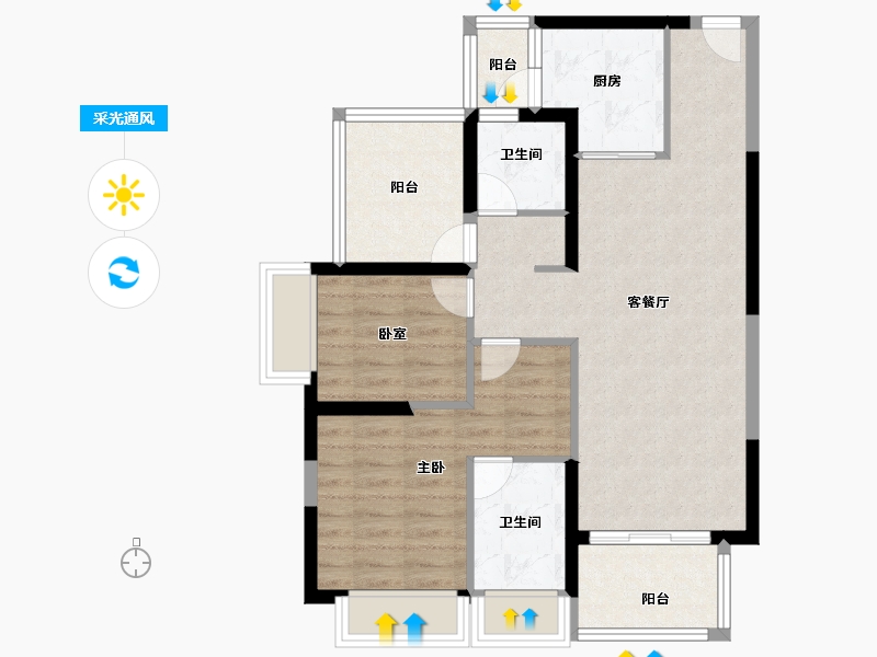 广东省-惠州市-鸿润南韵花园-77.60-户型库-采光通风