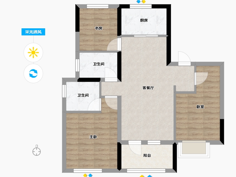 山东省-青岛市-华新园君望公馆-70.31-户型库-采光通风