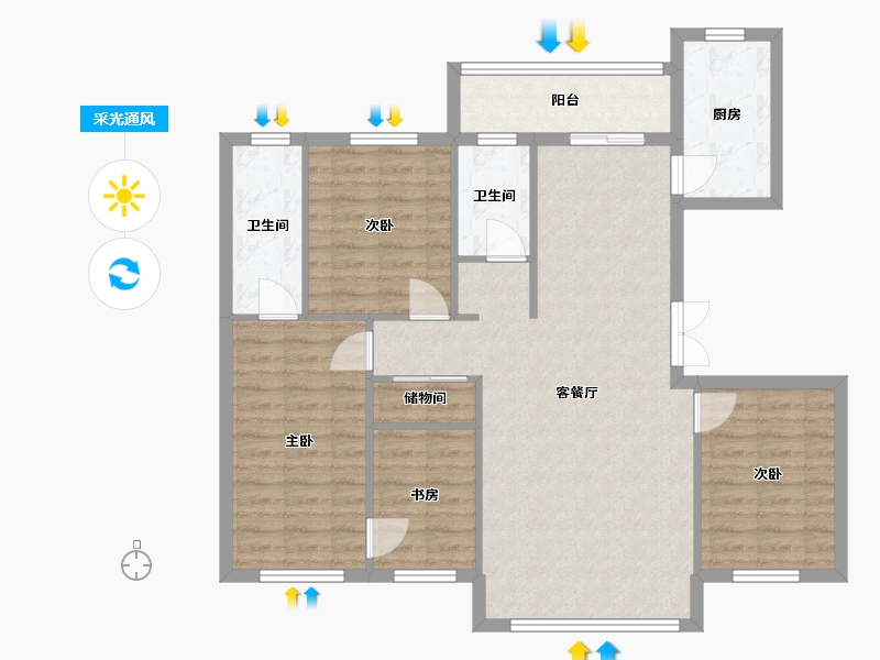 辽宁省-丹东市-和顺家园-104.00-户型库-采光通风