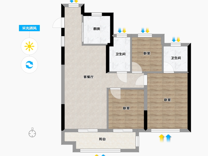 福建省-福州市-保利阅江台-76.00-户型库-采光通风