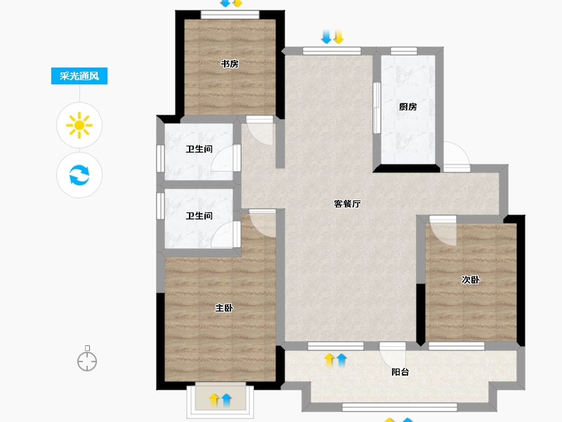 山东省-青岛市-玉兰璟园-88.21-户型库-采光通风