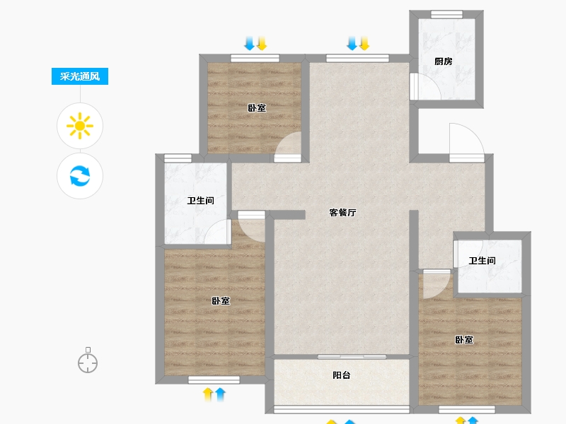 河北省-邯郸市-静和苑-88.50-户型库-采光通风