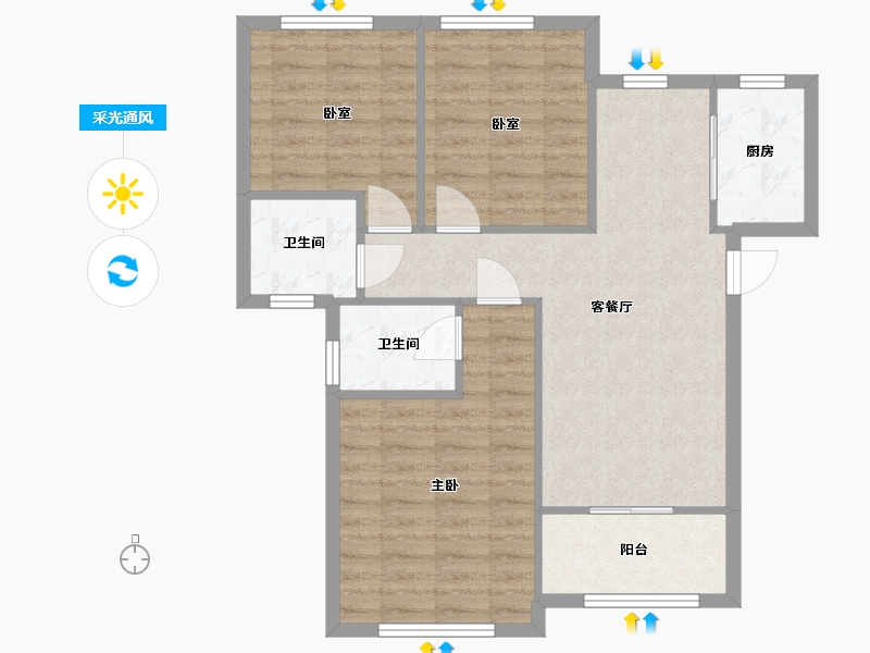 河南省-郑州市-清华大溪地15号院-87.85-户型库-采光通风