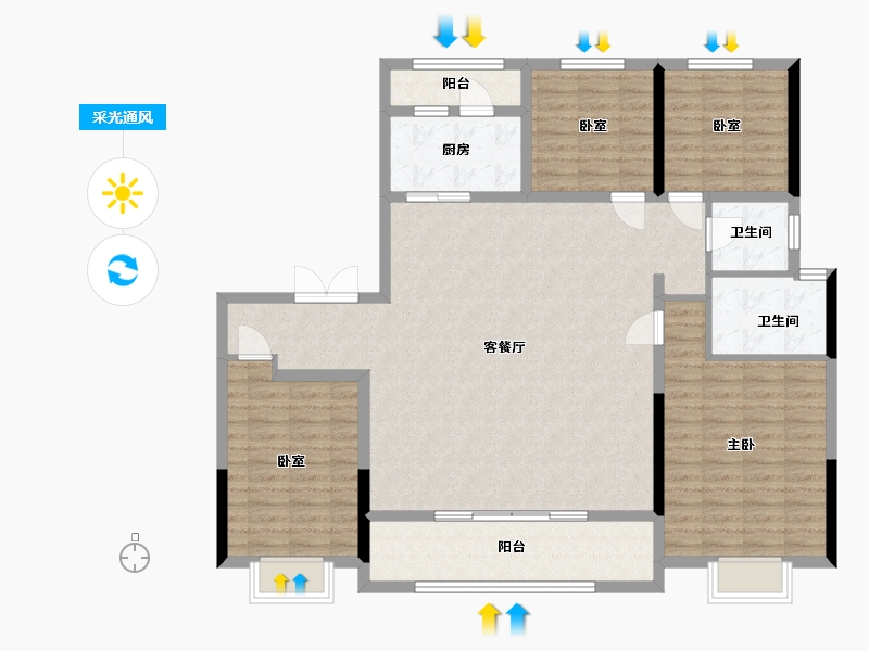 陕西省-西安市-龙记·观湖-129.54-户型库-采光通风