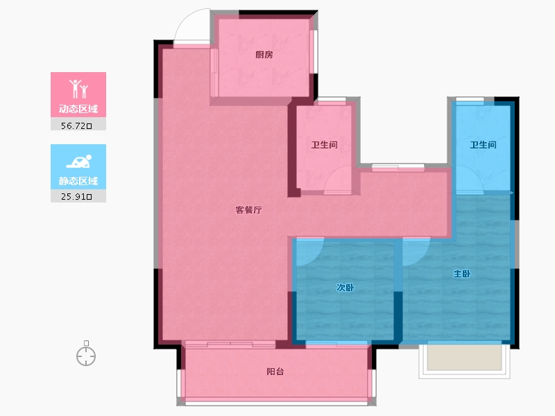 浙江省-杭州市-东海闲湖城·栖霞湾-73.78-户型库-动静分区