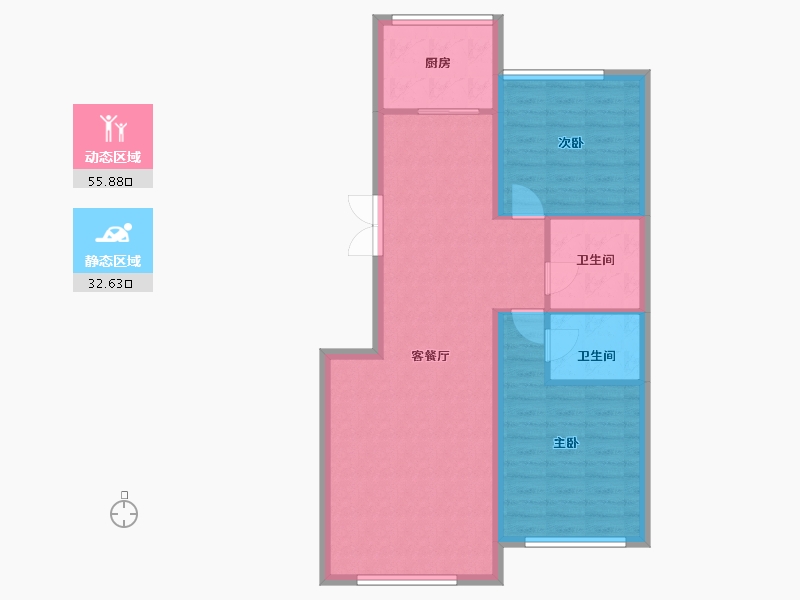 内蒙古自治区-鄂尔多斯市-蒙欣·康和馨港-80.32-户型库-动静分区