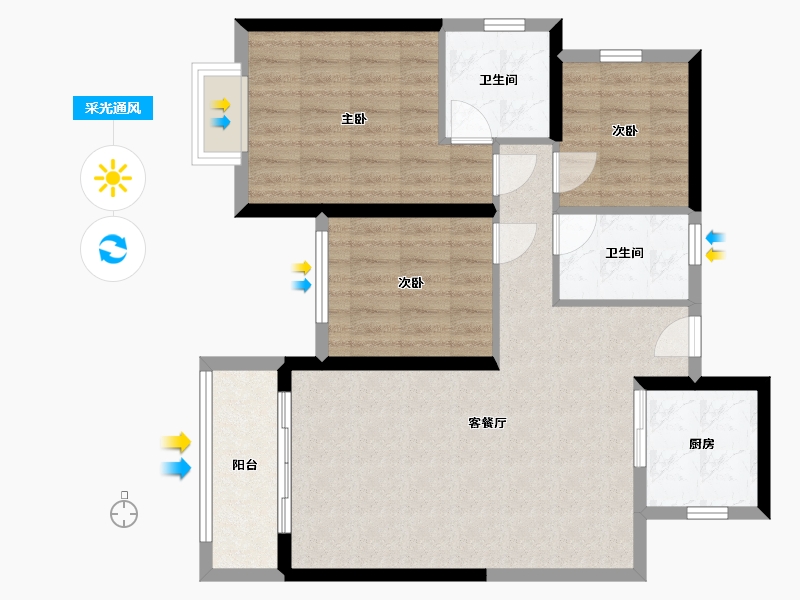 湖北省-天门市-竟陵华府-96.00-户型库-采光通风